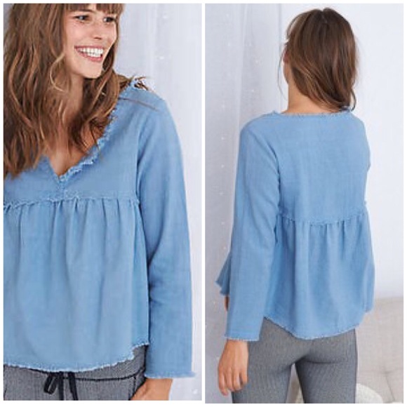 light blue peasant top